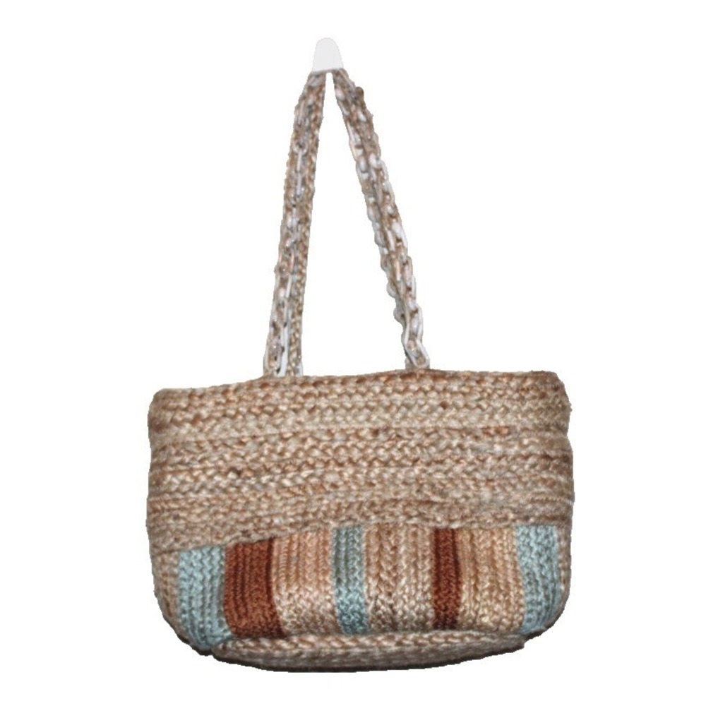 Zara Woman woven jute tote shoulder bag beige lined double strap